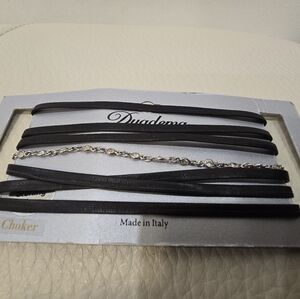 Dyadema Italy Sterling Silver 925 Black Leather Choker